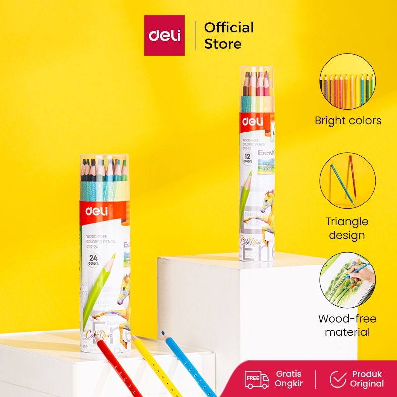 Deli Pensil Warna / Colored Pensil 12 24 Warna Sangat Terang EC112