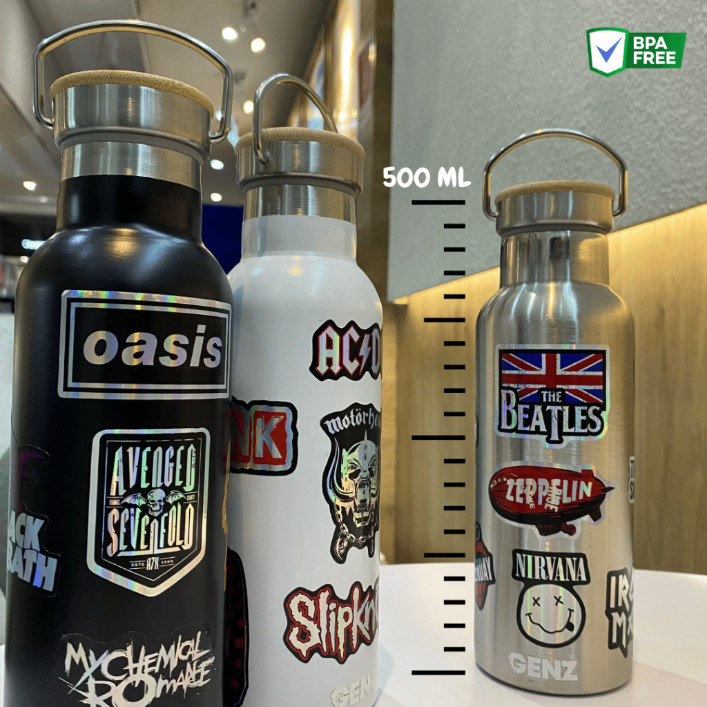 TUMBLER WOODEN GRIP Genz Vacuum Insulated Tutup Bambu Tumbler Stainless Steel 500ml Aesthetic Band foto 4