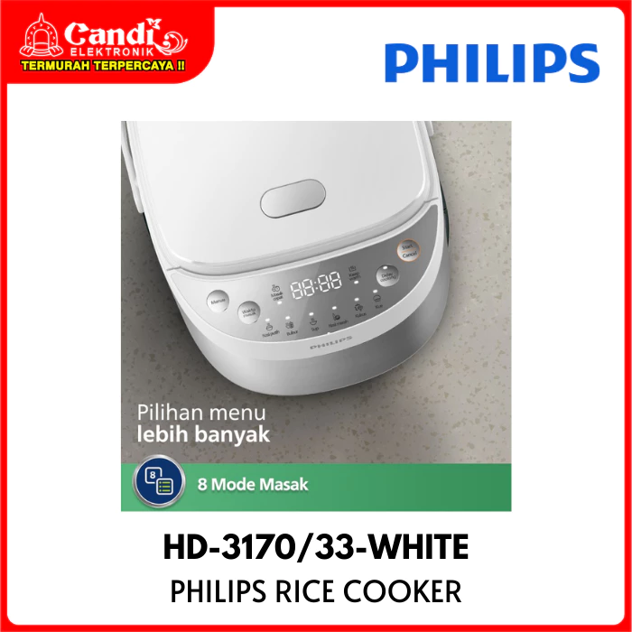 PHILIPS Rice Cooker Mini Digital Kapasitas 0,85 Liter Penanak Nasi Mini HD-3170/33-WHITE - Gambar 3
