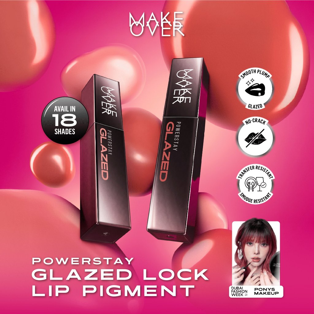MAKE OVER Powerstay Glazed Lock Lip Pigment - Plump Glazed - Lip Gloss / Merah Jingga Official - Gambar 2