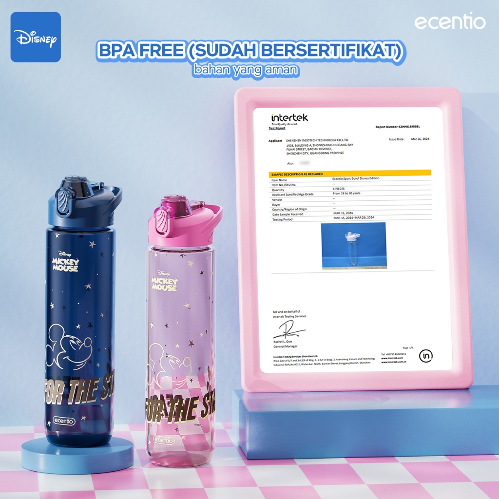 [Original] ecentio botol minum Disney Micky 1000ml Portable Botol air Anak Sport 1 Liter - Gambar 2