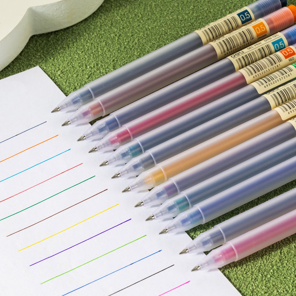 Deli School Gel Pen / Pulpen Gel 0.5 mm 12 Warna Penulisan Halus EG119-12C - Gambar 2