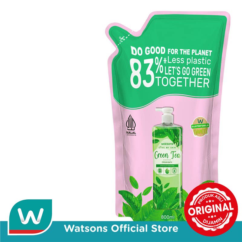 Watsons Green Tea Scented Cream Bath Pouch 800ml - Gambar 3