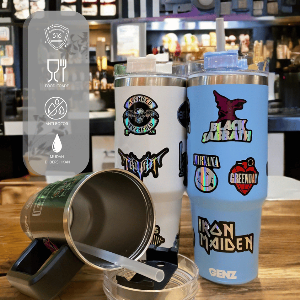 Tumbler Gagang Royale Classic 900ml Stainless Steel Tahan dingin stiker band random vinyl premium foto 4