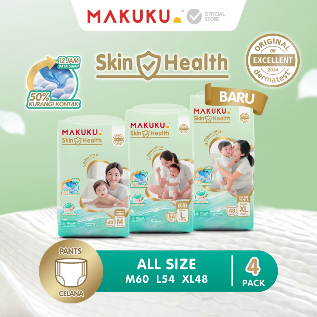 [4 PACK] Makuku Skin Health JUMBO Popok Bayi Pants / Celana M60 / L54 / XL48