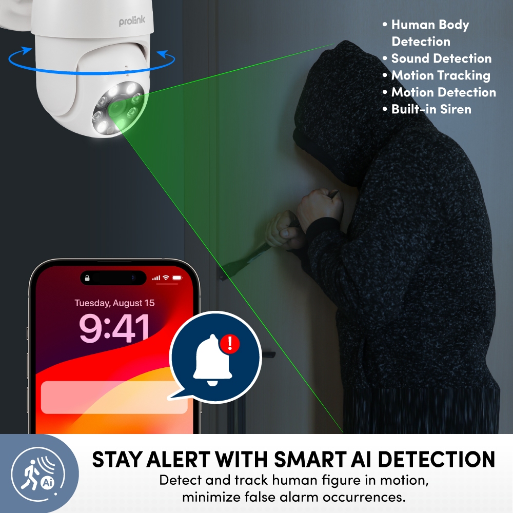 Prolink 4MP Smart IP Cam CCTV Wifi Dual Band Outdoor QHD 360° View Resolusi 2,5K Kamera 2 Way Audio Motion and sound detection Support ONVIF - Gambar 4