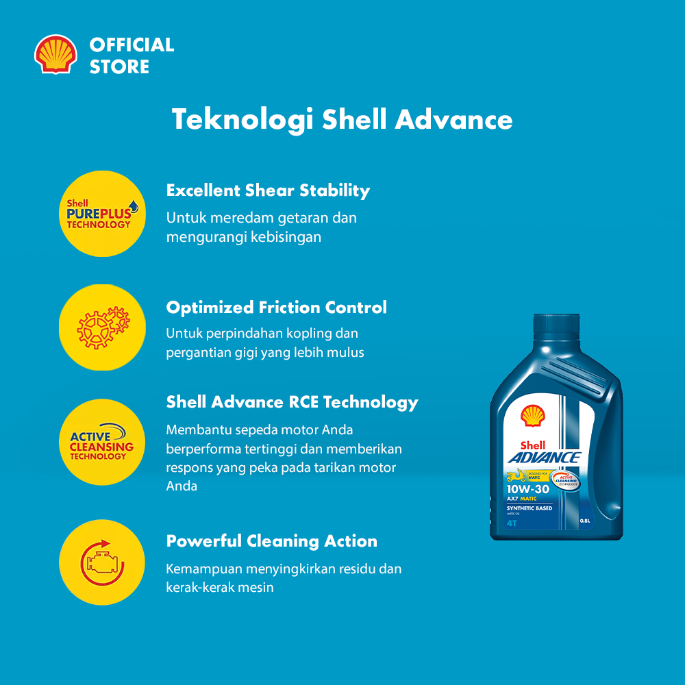 Oli Motor Shell Advance AX7 10W-30 (0.8L) – Synthetic Pelumas Mesin Motor Matic Harian Lebih Bersih & Tahan Lama - Gambar 3