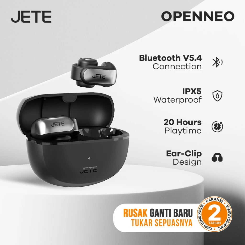 JETE OpenNeo TWS Open Ear OWS Clip Headset Lari dan Kerja Bluetooth 5.4, IPX 5 - Garansi 2thn (RTL)
