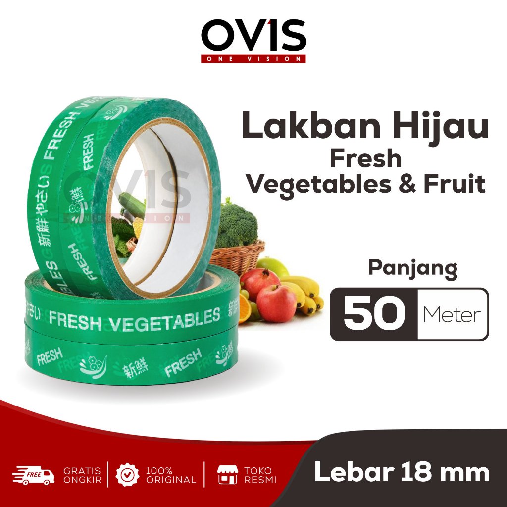 Lakban Sayur Buah Fresh Vegetable Fruit Isolasi Selotip Ovis 18 mm 50 Meter