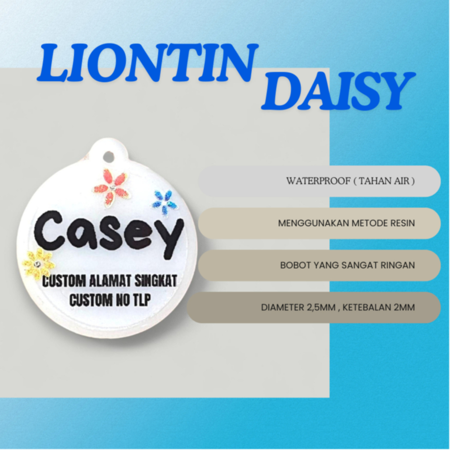 LIONTIN ONLY MOTIF BUNGA DAISY BISA CUSTOM NAMA ANABUL DAN IDENTITAS PEMILIK / AKSESORIS KALUNG KUCING - Gambar 2