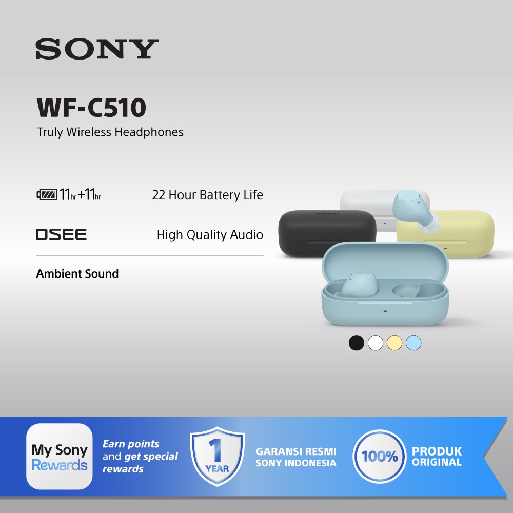 SONY WF-C510 Truly Wireless Earbuds with Multiple Connection, Ambient Sound, Battery 11h, Faster Quick Charging, Bluetooth 5.0, IPX4 TWS