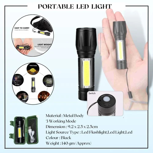 Senter Tangan Mini Swat Polisi LED Cahaya Terang Recharger Warna Hitam Plus Box /Senter Mini Outdoor - Gambar 2