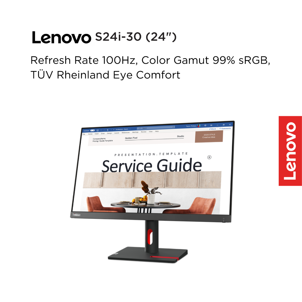 Lenovo Monitor ThinkVision S24i-30 63DEKAR3WW Raven Black 23.8" FHD IPS 250nits 100Hz 99% sRGB Antiglare WLED Backlight Tilt VESA HDMI Cable Garansi Resmi 3 Tahun Pick-up & Repair S24i 24inch NearEdgeless - Gambar 4
