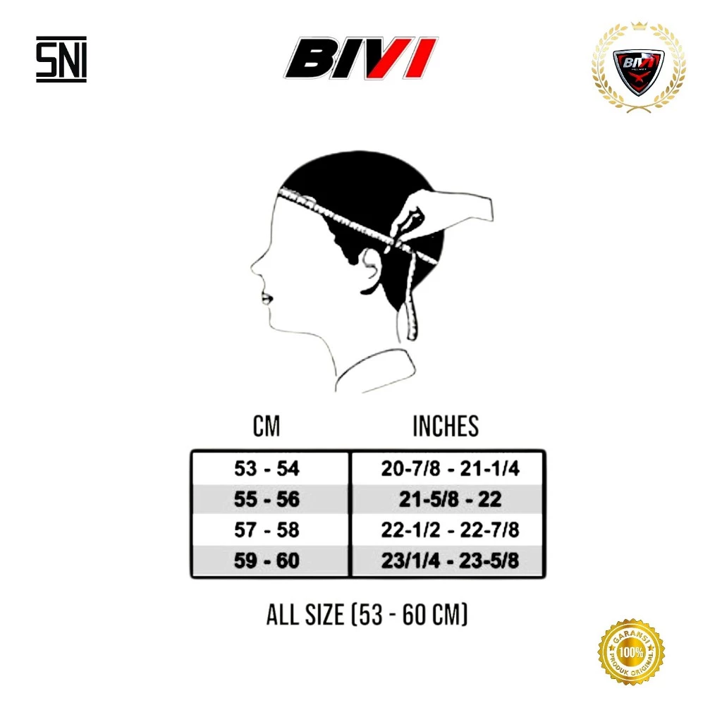Helm Half Face BIVI SIX TEEN Warna Solid Premium Pria Dan Wanita Dewasa SNI - Gambar 2