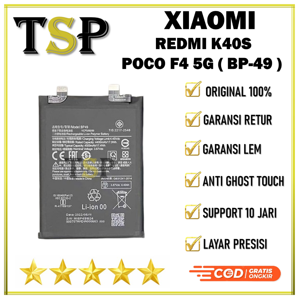 BATERAI XIAOMI BP-49 Xiaomi REDMI K40S / POCO F4 5G Batre Batrai Baterai ORIGINAL 100%