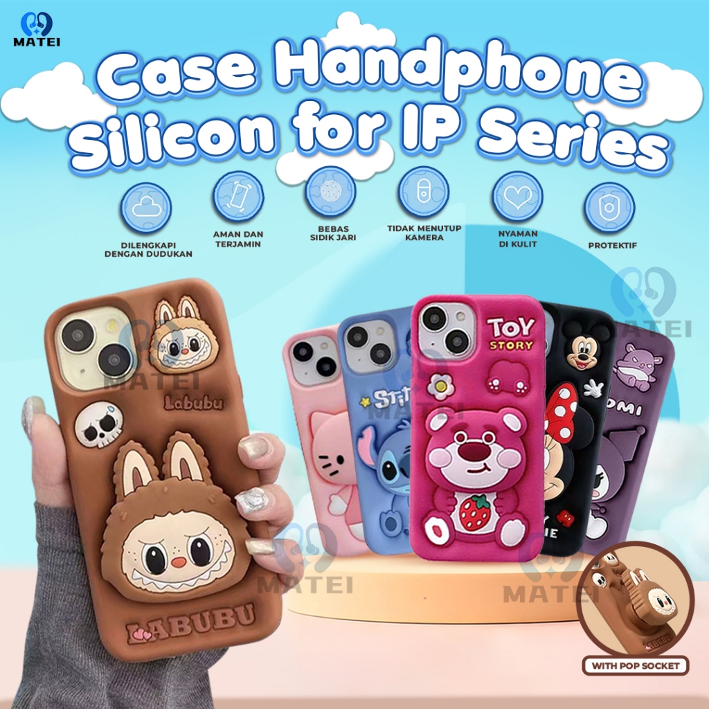 Matei COD Case Phone Premium Casing Hp Popsocket Silicone Kartun 3D Pop Standing for iPhone 7 8 plus 11 12 13 14 15 16 Pro Plus