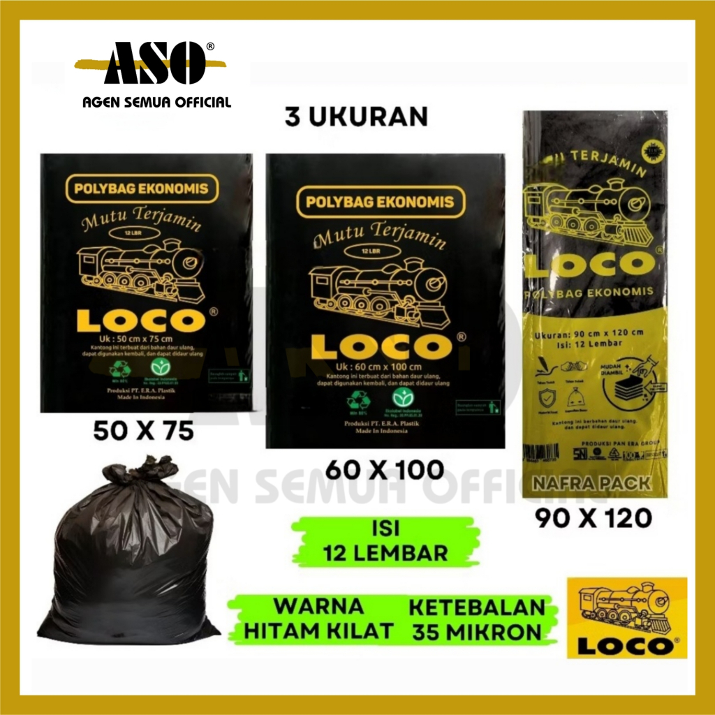 PLASTIK SAMPAH LOCO POLYBAG EKONOMIS HITAM ( ISI 12 LEMBAR ) 1KG FULL PROMO !!!