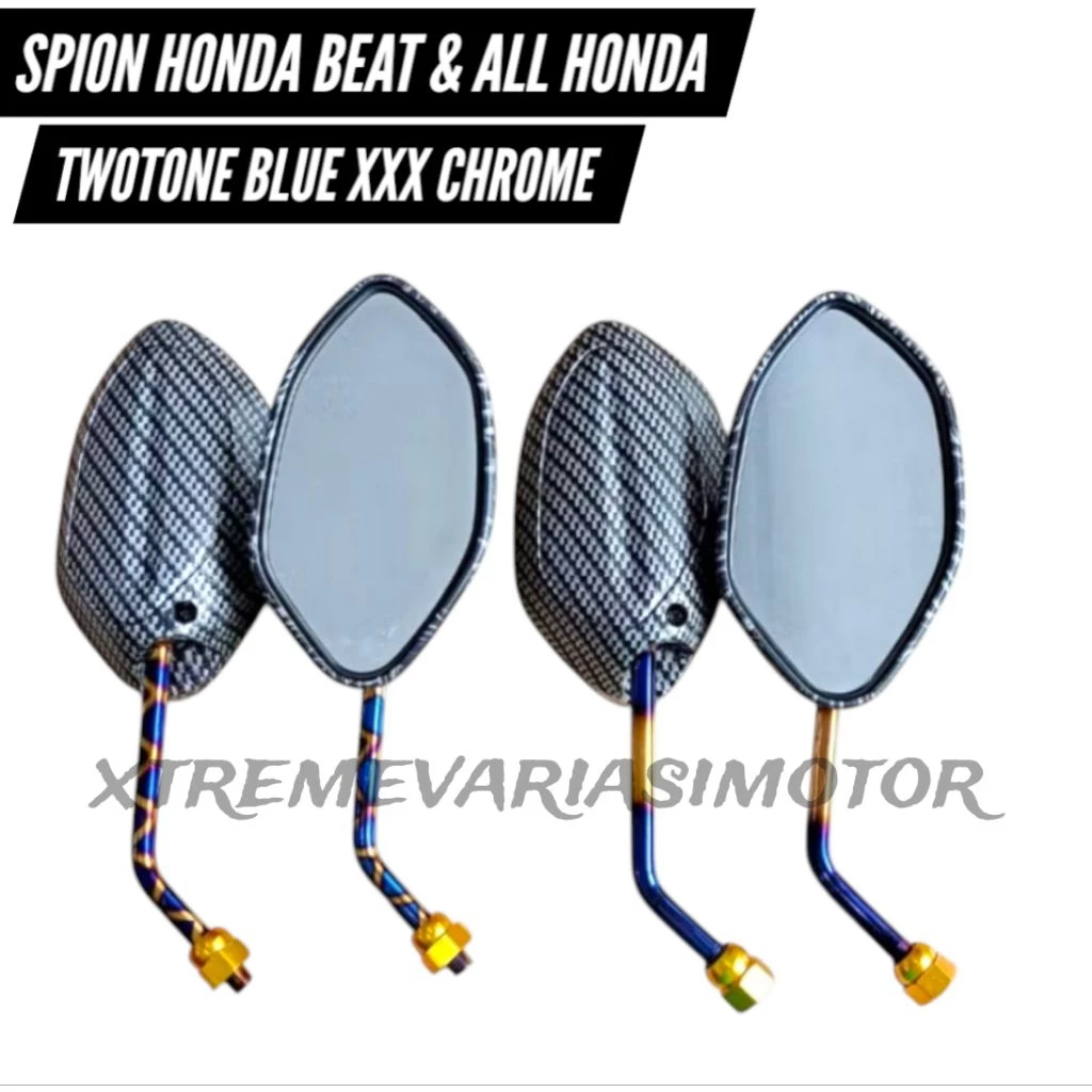 NEW SPION HONDA BEAT UKURANN MINI TANGGUNG DAN UKURAN PANJANG COLOR 2TONE BLUE XXXX DAN CHROME BISA SEMUA MOTOR ALL HONDA. - Gambar 2