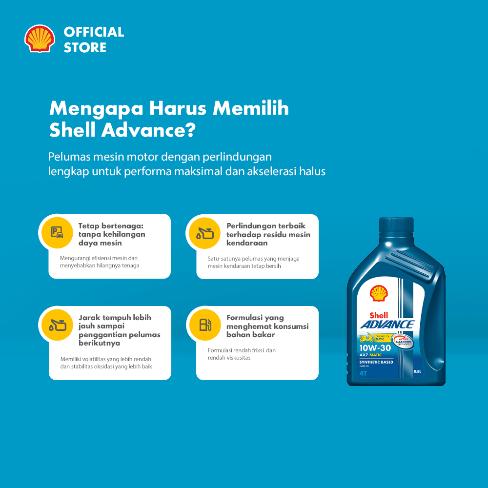 Oli Motor Shell Advance AX7 10W-30 (0.8L) – Synthetic Pelumas Mesin Motor Matic Harian Lebih Bersih & Tahan Lama - Gambar 2
