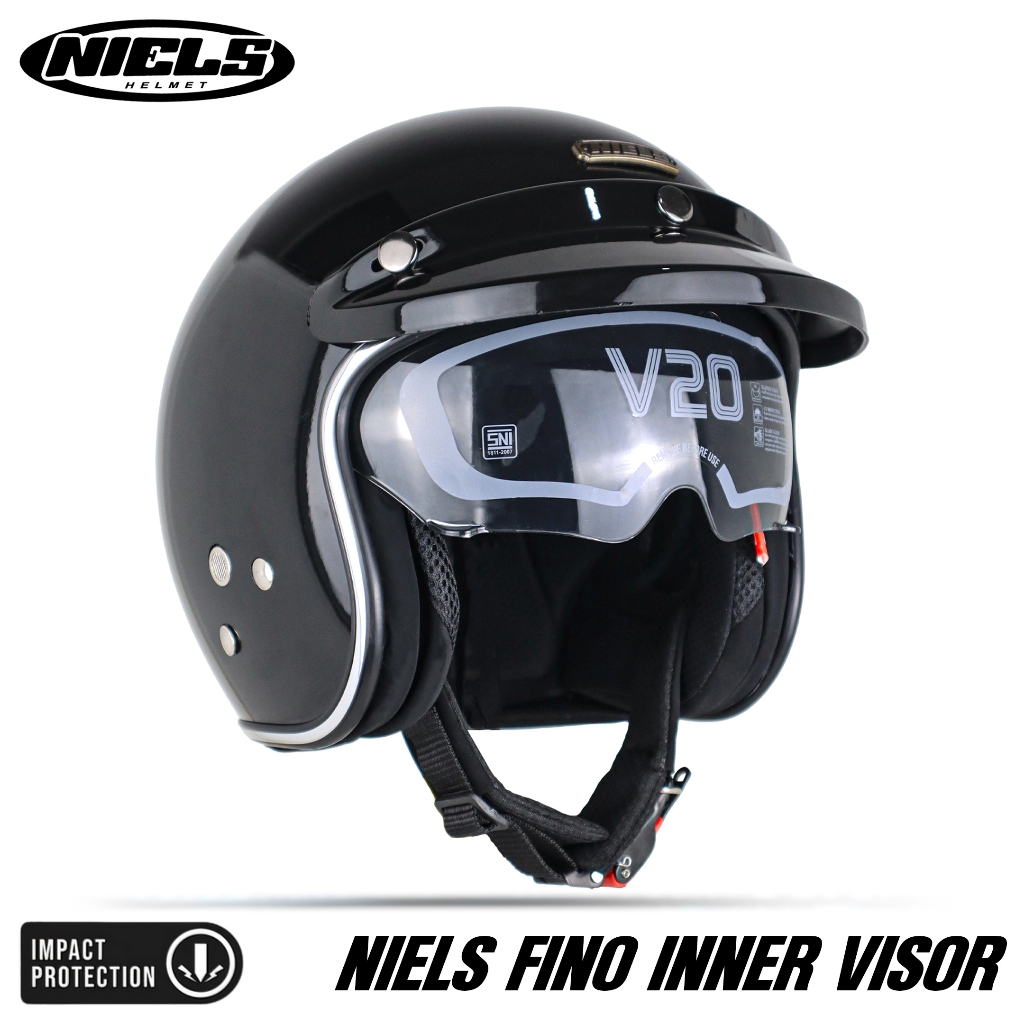 NIELS - Helm Bogo Retro V20 Inner Visor Dewasa Free Retro Style Pet SNI Motorcycle