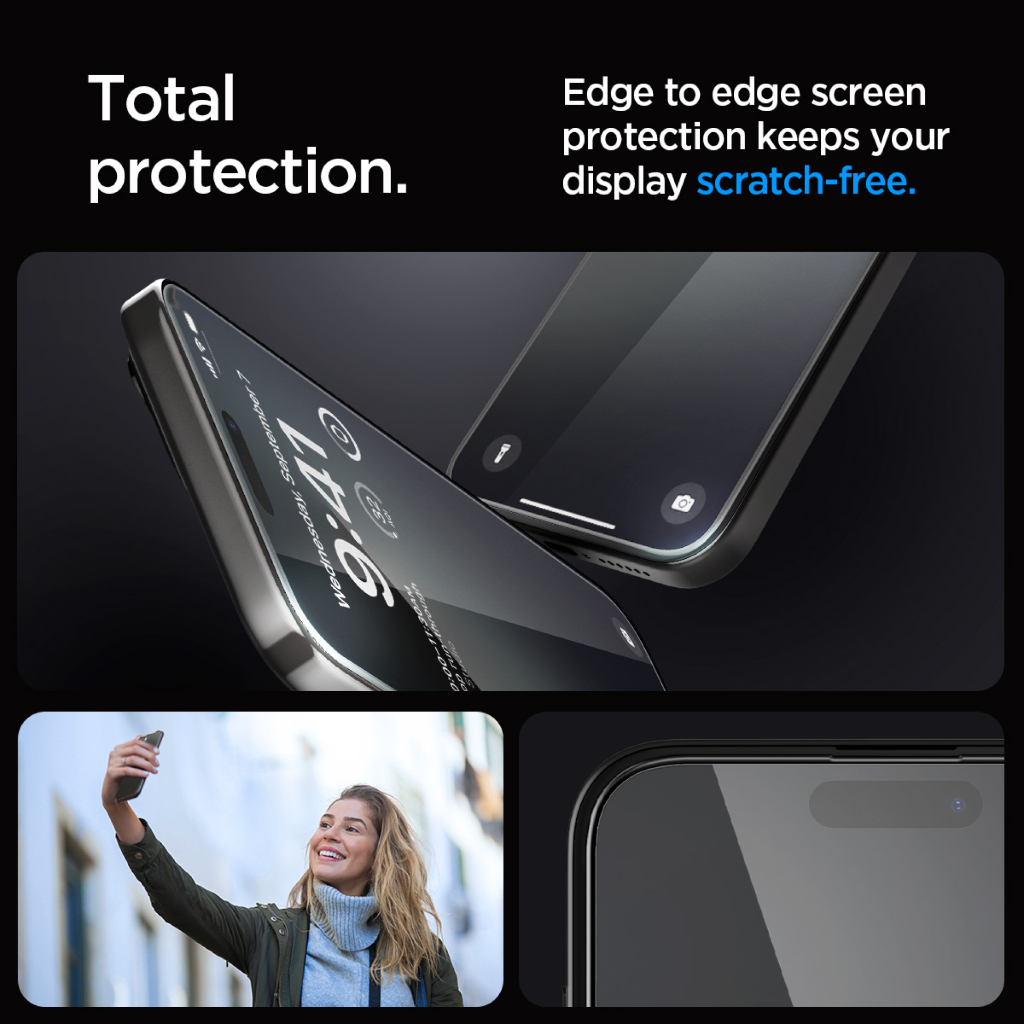 SPIGEN Tempered Glass iPhone 15 Pro Max Plus Glas tR EZ Fit Full Clear Anti Gores Protector - Gambar 4