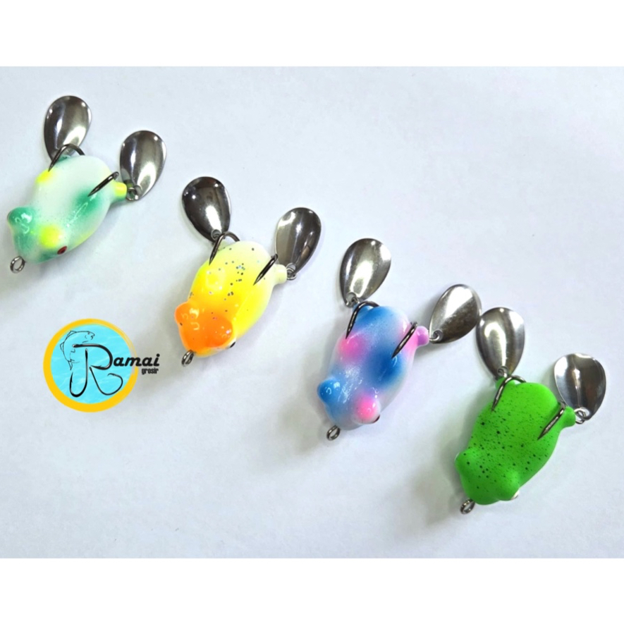 Umpan Pancing kodok soft bait Casting gabus dengan Double Spiner bahan karet 3,5cm berat 4gr