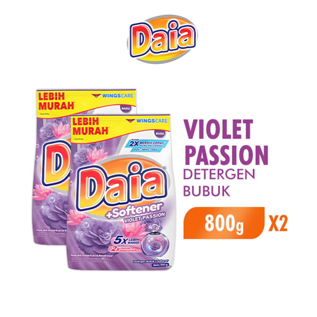 Daia Detergen Bubuk + Softener Violet Passion 800 g x2