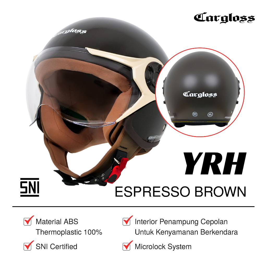 Cargloss YRH Hijab Retro Helm Half Face - Espresso Brown