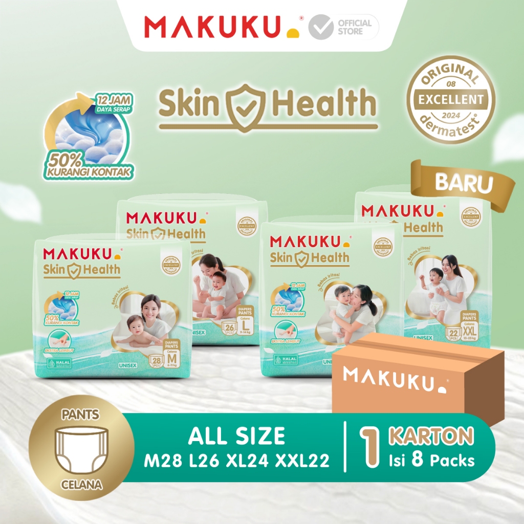 [8 PACK KARTON] Makuku Skin Health Popok Bayi Pants / Celana M / L / XL / XXL