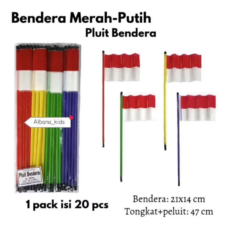 1pack (20pc) Bendera Peluit Merah Putih Accesoris Agustusan