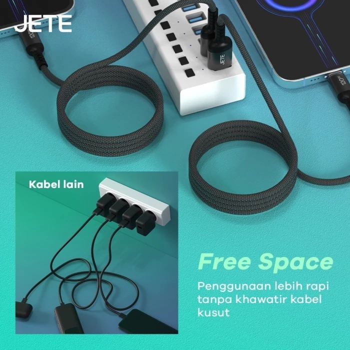 Kabel Data JETE CX18 Type C to Type C 100W Magnetic Self Winding Super Fast Charging- Garansi 2th - Gambar 3