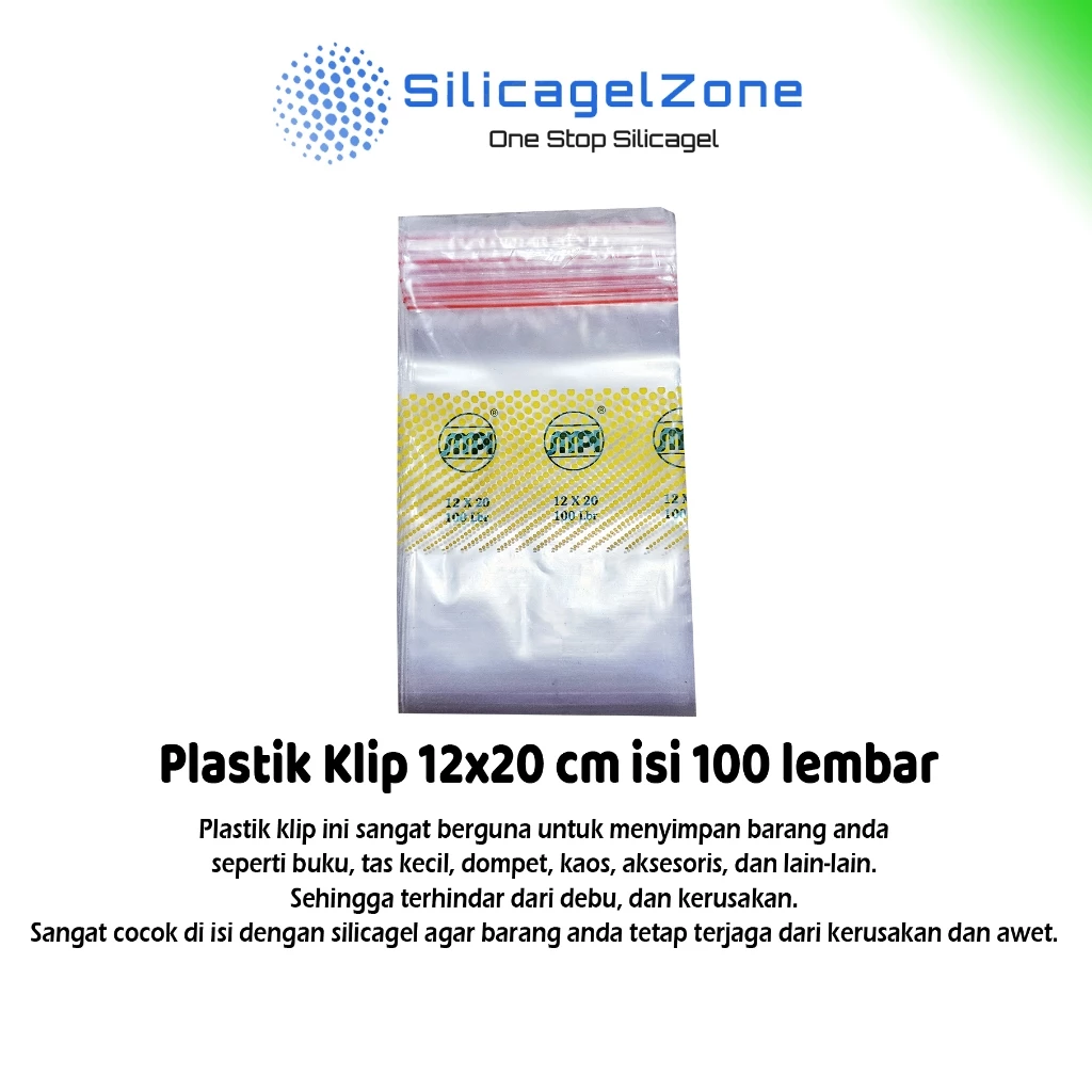 Plastik Klip Ziplock 12 x 20 isi 100 lembar Berguna untuk menyimpan buku, tas kecil, dompet, topi, aksesoris lainnya