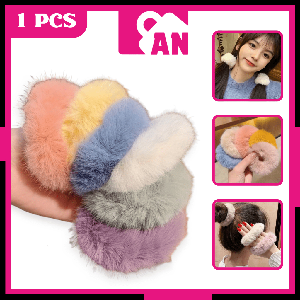 1PCS Ikat Rambut Wanita Cepol Bulu Halus Korea Elastis Aksesoris Fashion Scrunchie Hair Karet Berbulu Lucu A126