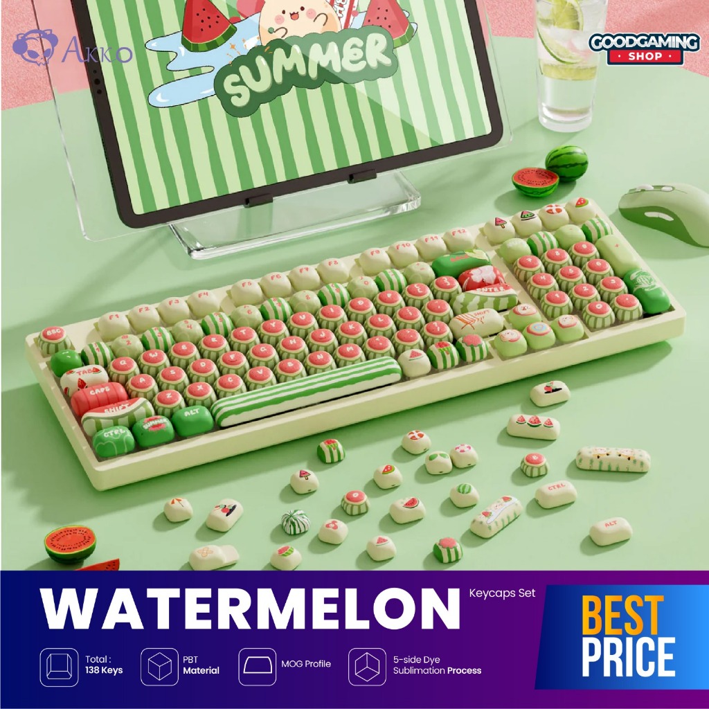 Akko Watermelon Keycap set 138-key PBT dye-sub MOG profile Gaming ...