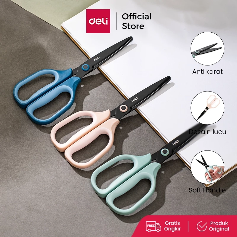 Deli Scissor /  Gunting Kertas Anti Karat Handle Lembut EZ507