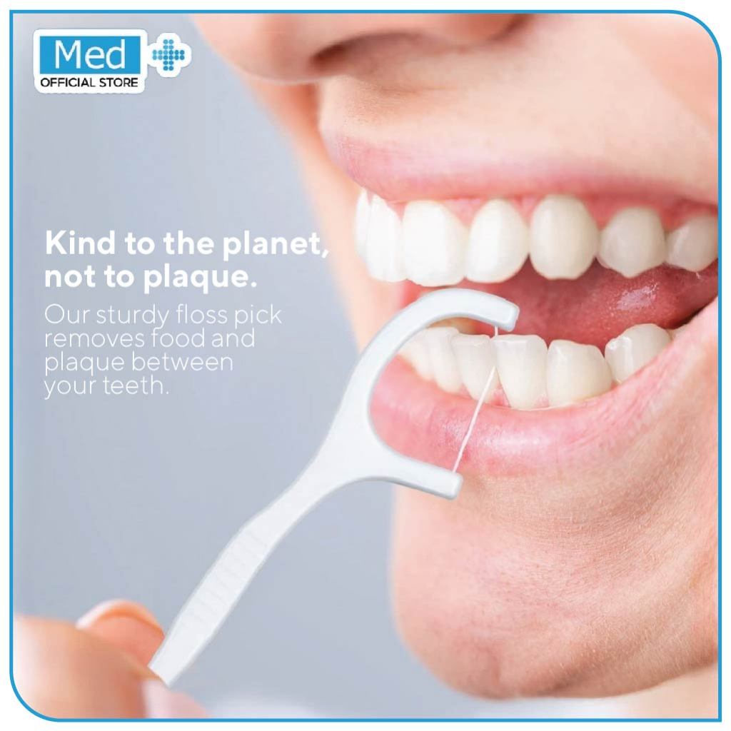 Med+ Dental Floss Tusuk Gigi 50 Pcs Box / Benang Gigi 2 in 1 / Pembersih Sela Gigi / Toothpick - Gambar 3