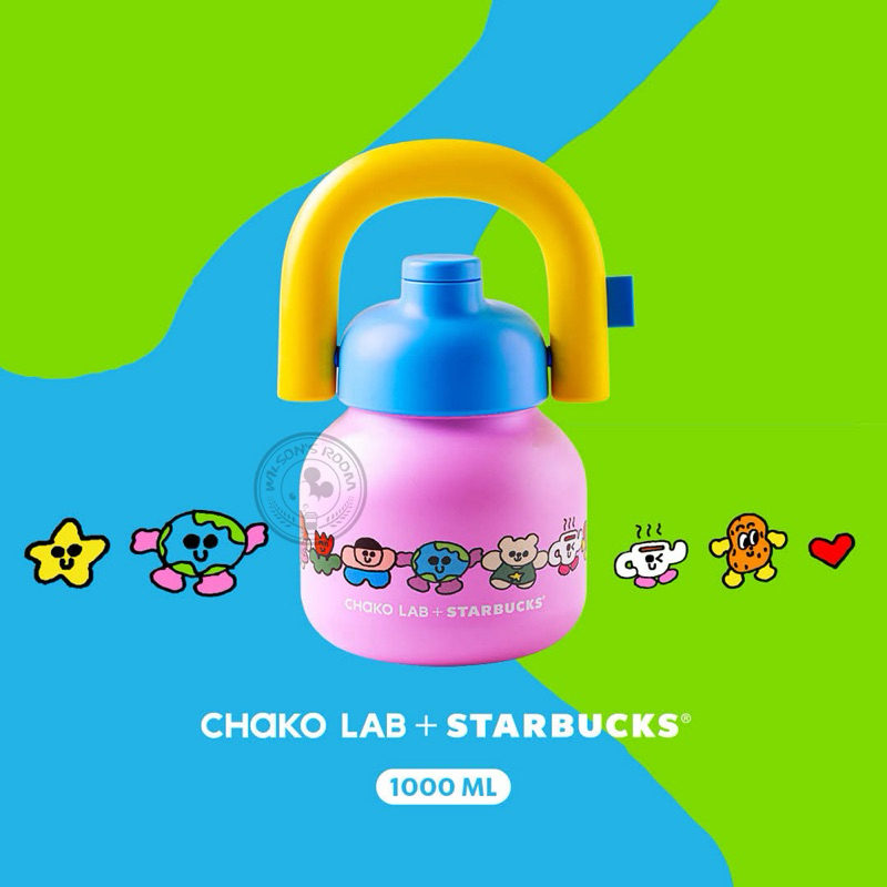 CHAKO LAB Starbucks Tumbler 1L BLUE PINK YELLOW EARTH & BEAR