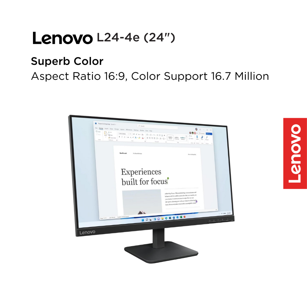 Lenovo Monitor L24-4e 68C2KAC1WW Raven Black 23.8" FHD IPS 250nits 48Hz-100Hz 99% sRGB Antiglare VESA 3-sided NearEdgeless WLED Backlight Tilt DP HDMI Cable L24 24inch Garansi Resmi 3 Tahun Pick-up & Repair - Gambar 3