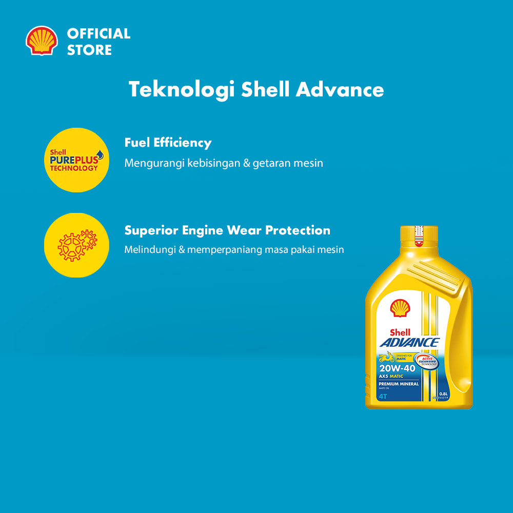 Oli Motor Shell Advance AX5 20W-40 (0.8L) – Mineral Pelumas Mesin Motor Matic Tahan Panas Tarikan Halus - Gambar 3