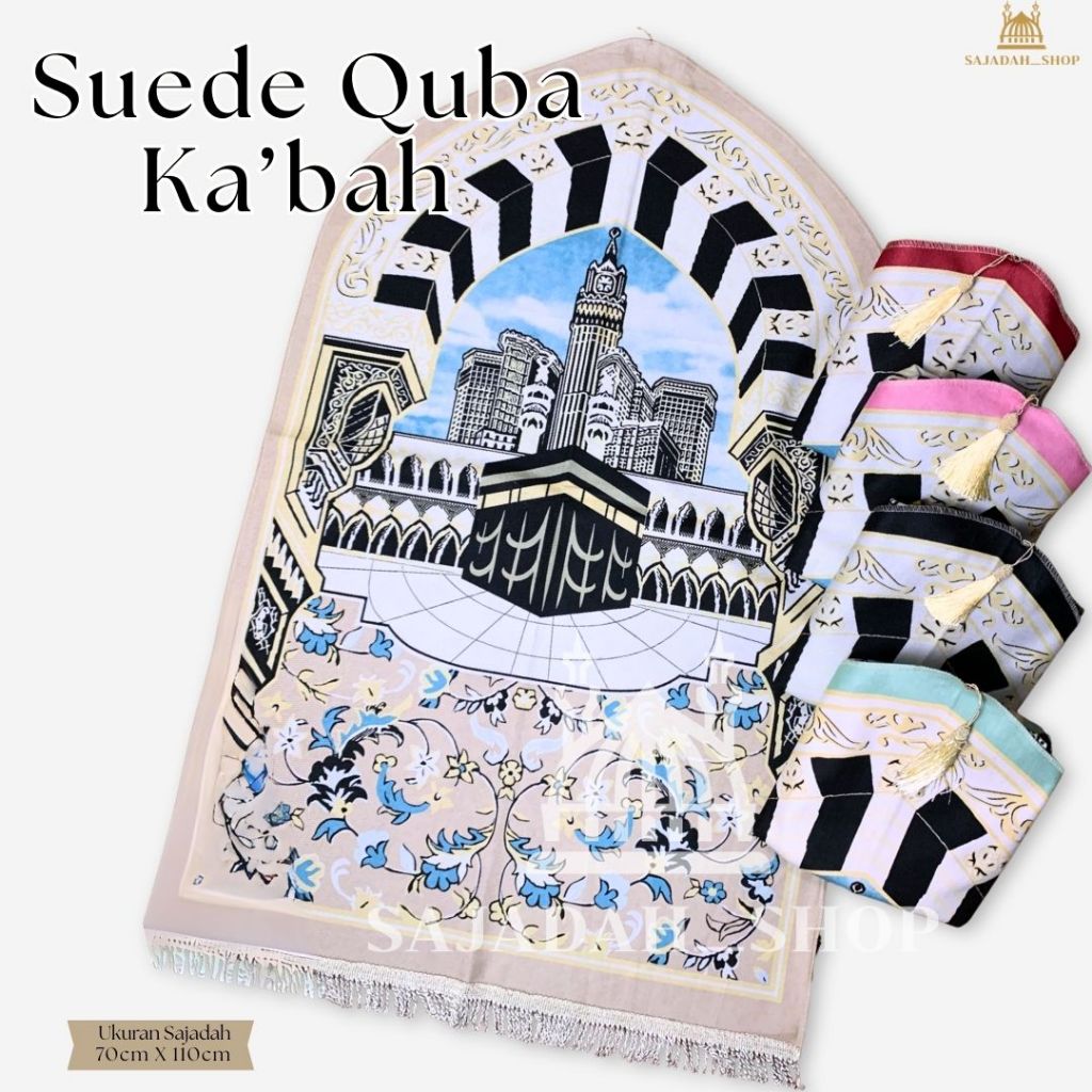 Quba Suede Prayer Rug with Kaaba Tassels, Large Size, Flower Motif ...