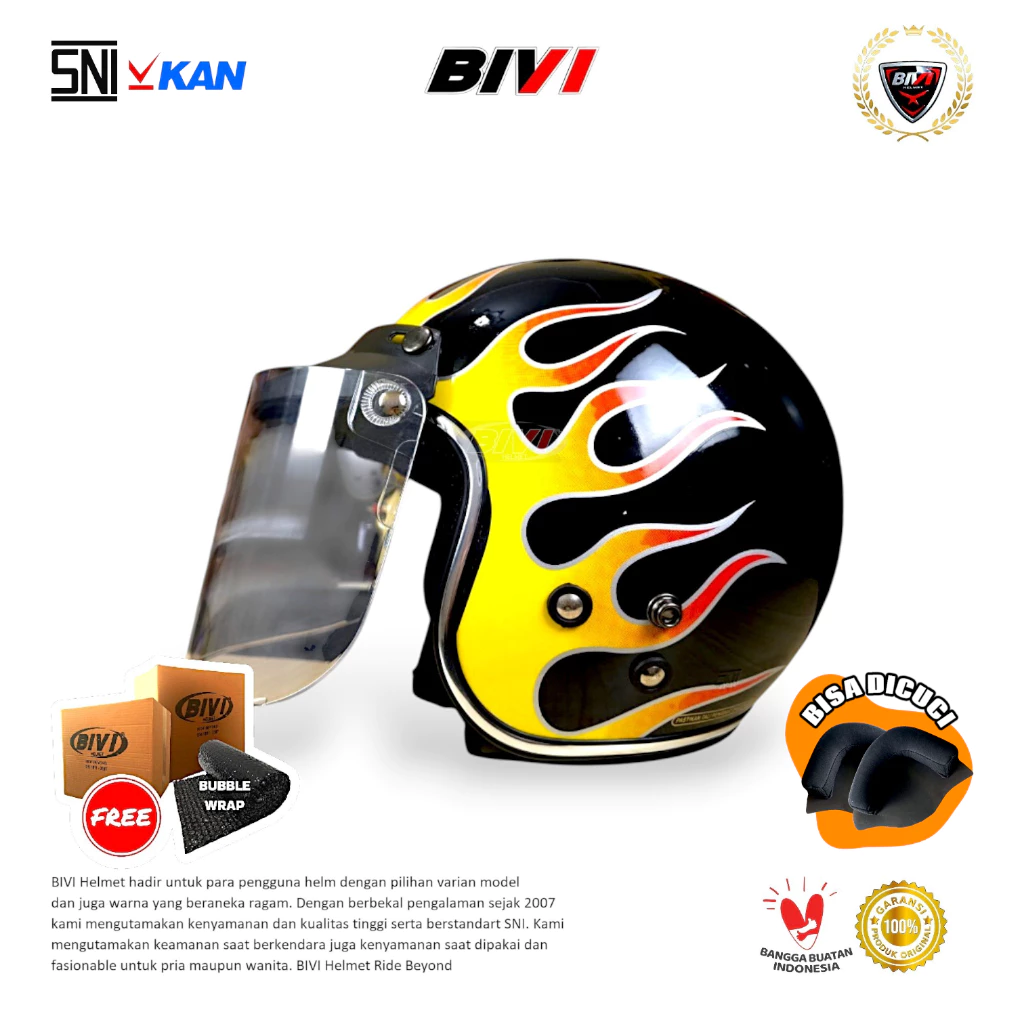 Helm Bogo Retro MOTIF API HITAM Helm Half Face Japstyle Motor Vintage Pria SNI