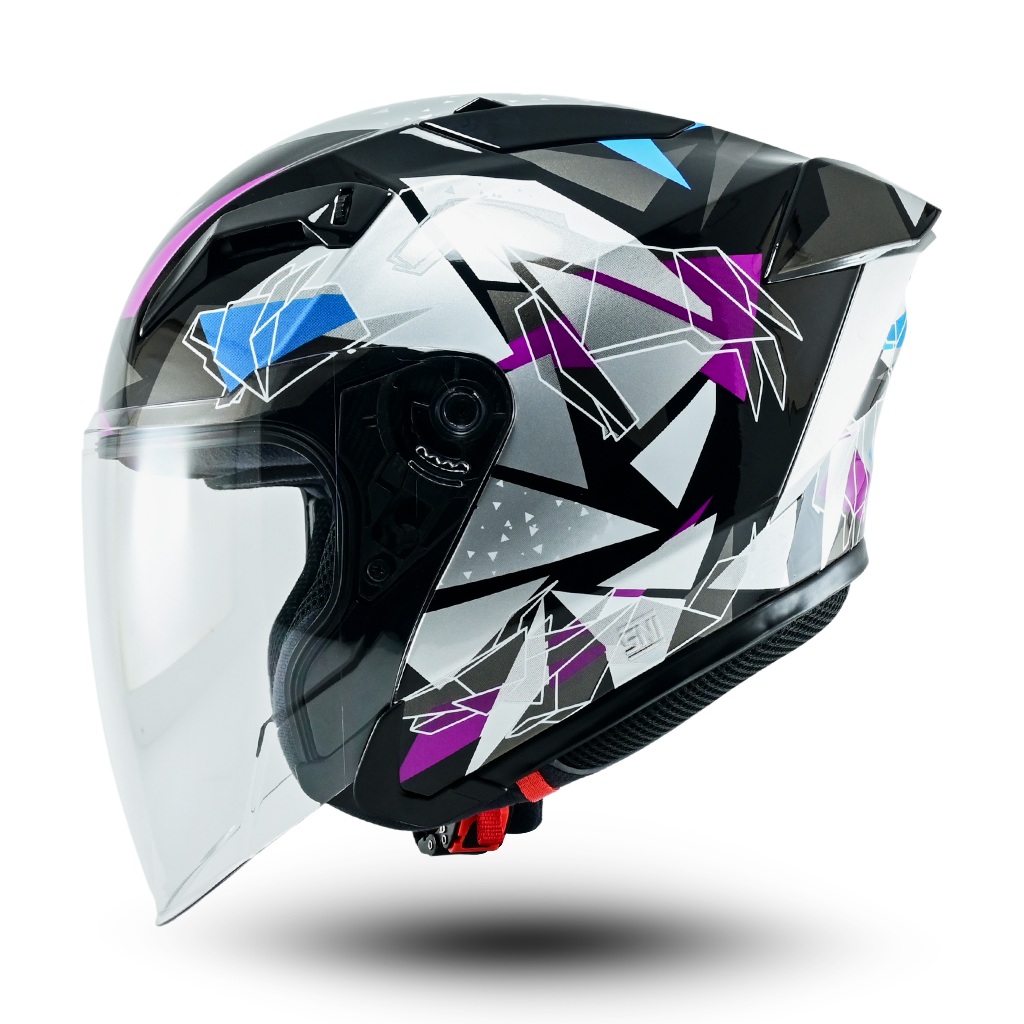 Helm Half Face Jitsu Hybrid Motif Terbaru SNI Visor Clear Sporty - Gambar 2