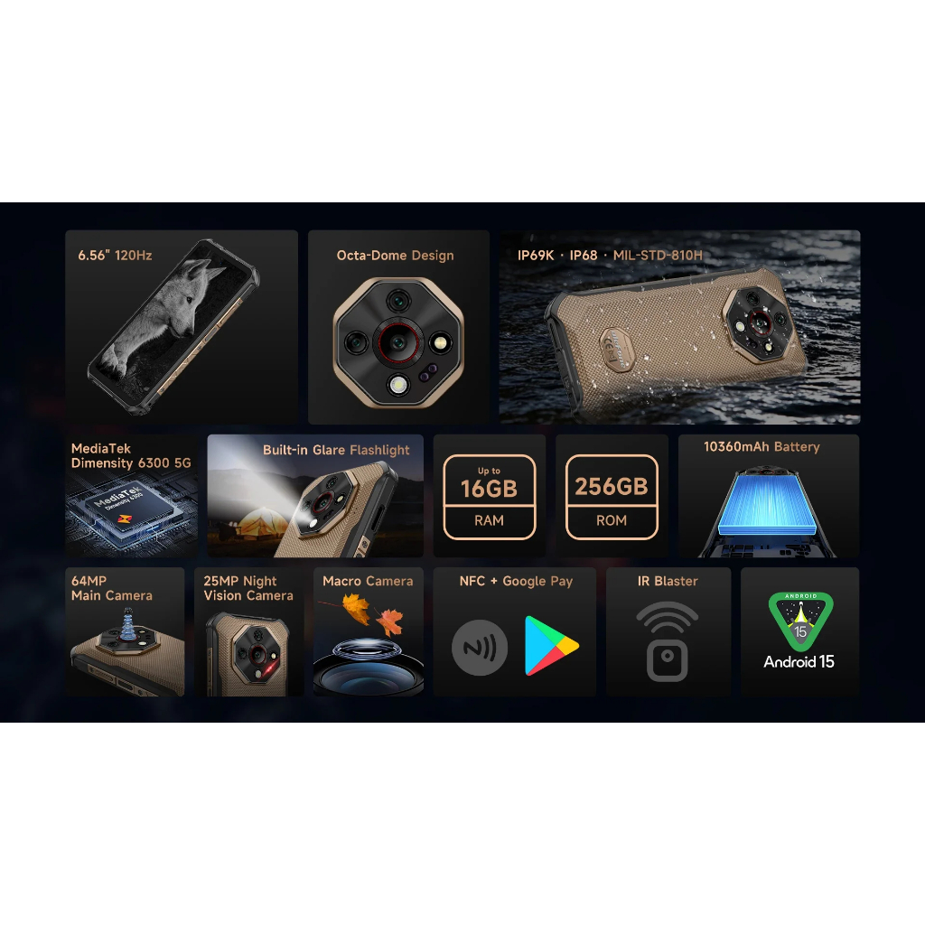 Ulefone Armor X16 Pro 5G 6,56''LCD IPS 120HZ 10360mAh 8GB 256GB NFC - Gambar 3