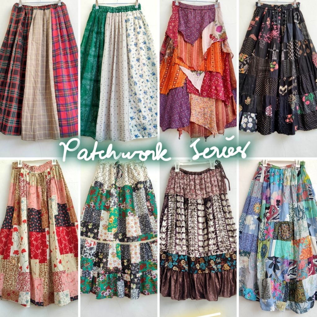 PATCHWORK SERIES SKIRT (TARTAN, FLOWERS, JEANS, SUEDE,SILK,LACE) UMPAK ...
