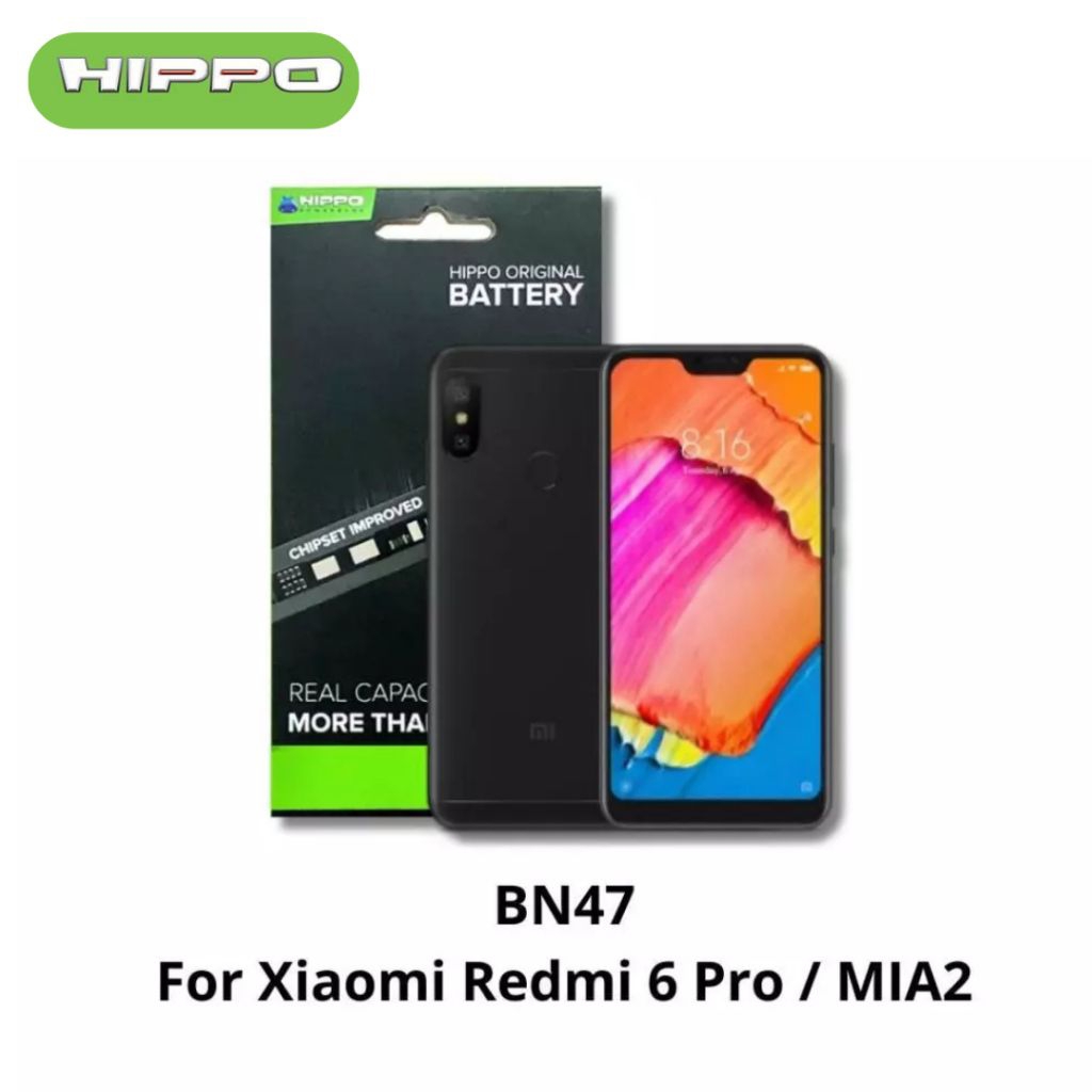 Hippo Baterai Xiaomi Redmi 6 Pro / Mia2 Lite BN47 4000Mah Original Cell