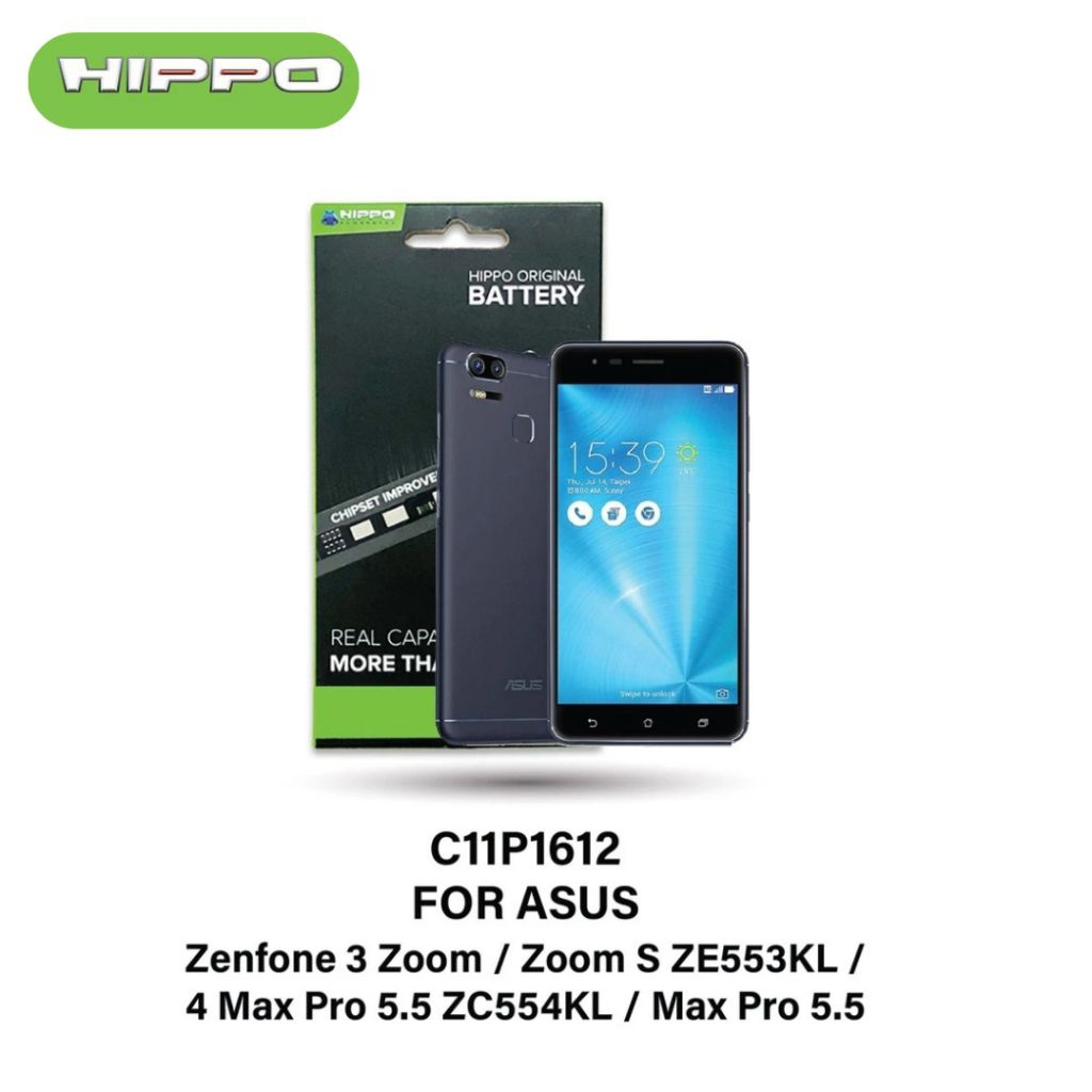 Hippo Baterai Asus C11P1612 Zenfone 3 Zoom / Zoom S ZE553KL / 4 Max Pro 5.5 ZC554KL / Max Pro 5.5 5000mAh Battery Batere Batrai Batre Original Cell Garansi resmi