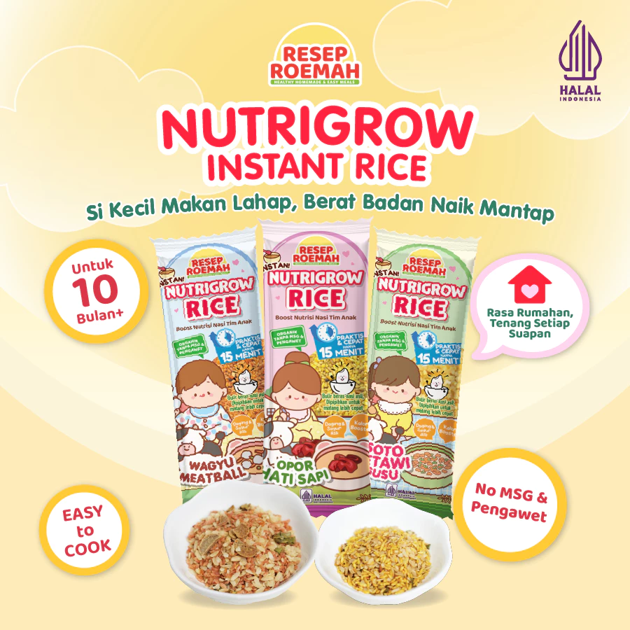 Resep Roemah Nutri Grow BB Booster Rice 45gr / Beras Instan Travelling Siap Seduh 15 Menit - MPASI Bayi / Tinggi Protein & Kalori / Beras Pipih Nasi Anak / Tanpa MSG & Pengawet