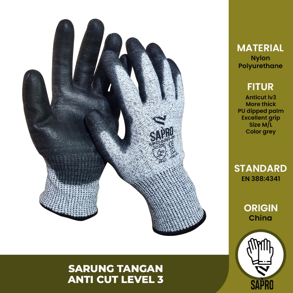 Sapro Safety Glove Anti Cut Level 3 Anti Cut Lv 3 Thicker | Shopee ...