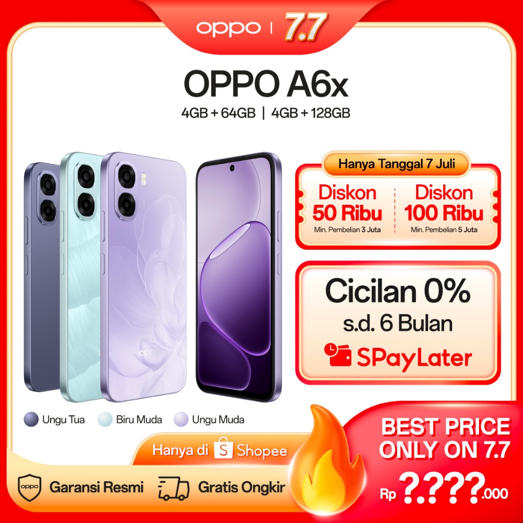 [NEW] OPPO A6x 4GB/6GB+64GB/128GB/256GB & 8GB+128GB [IP64 Water & Dust Resistance, 6500mAh Large Battery, Snapdragon 685, 120Hz Fast Responsive Screen]