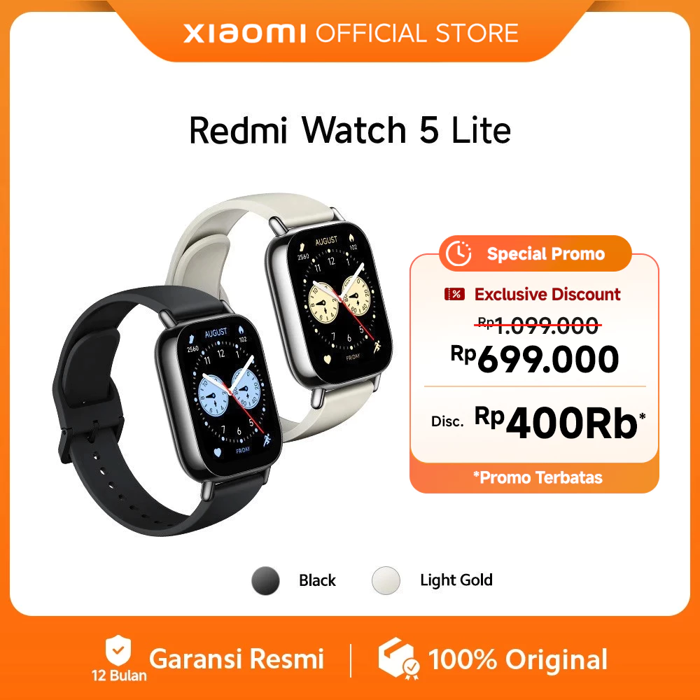 Xiaomi Redmi Watch 5 Lite | 1.96" AMOLED Display |  Built-in GNSS | Baterai hingga 18 hari | 150+ mode olahraga [Official Store]
